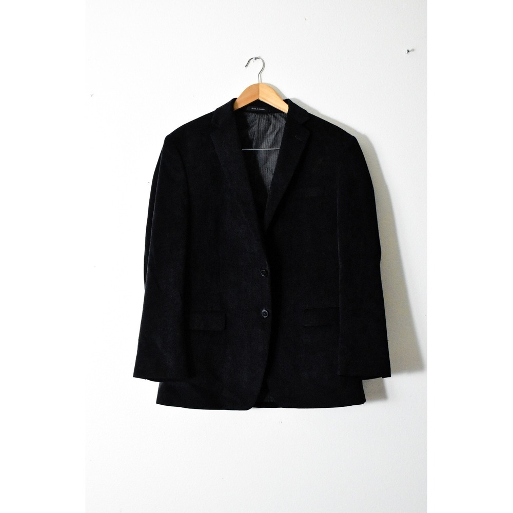 Calvin Klein Corduroy‎ Blazer Mens 40R Black Y2K Two Button Sport Coat
